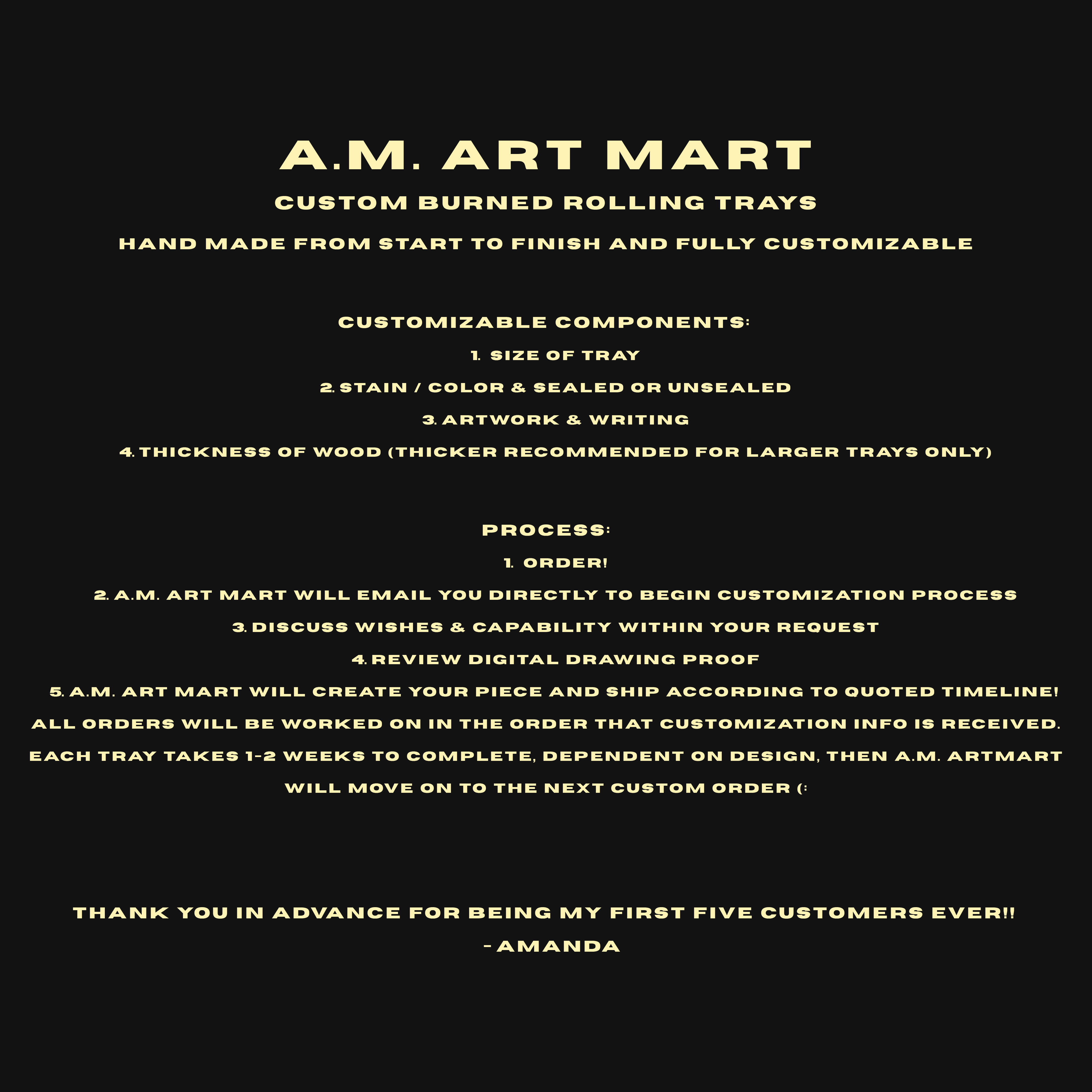 A.M. ART MART Custom Burned Rolling Trays