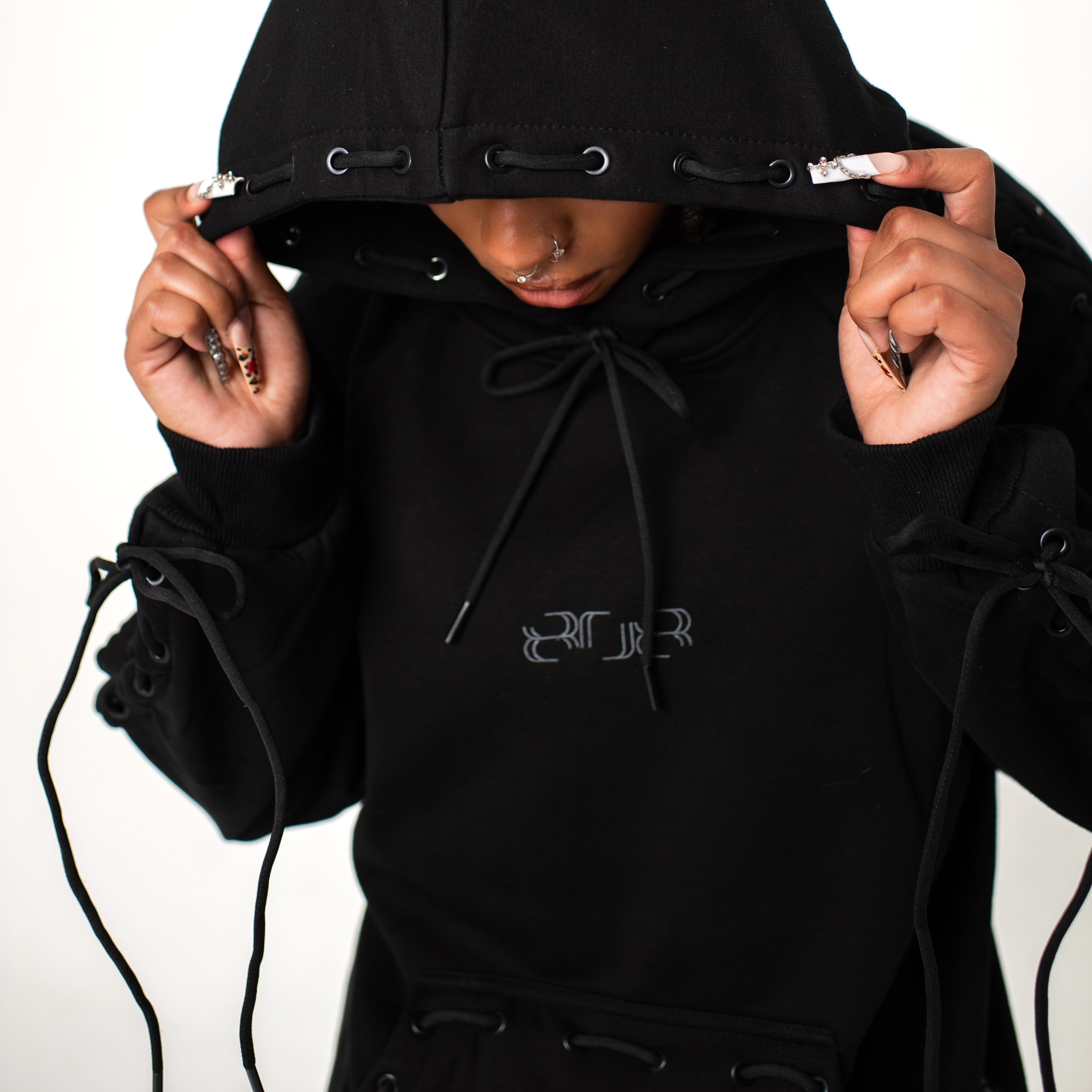 LACE UP POLAR FLEECE HOODIE
