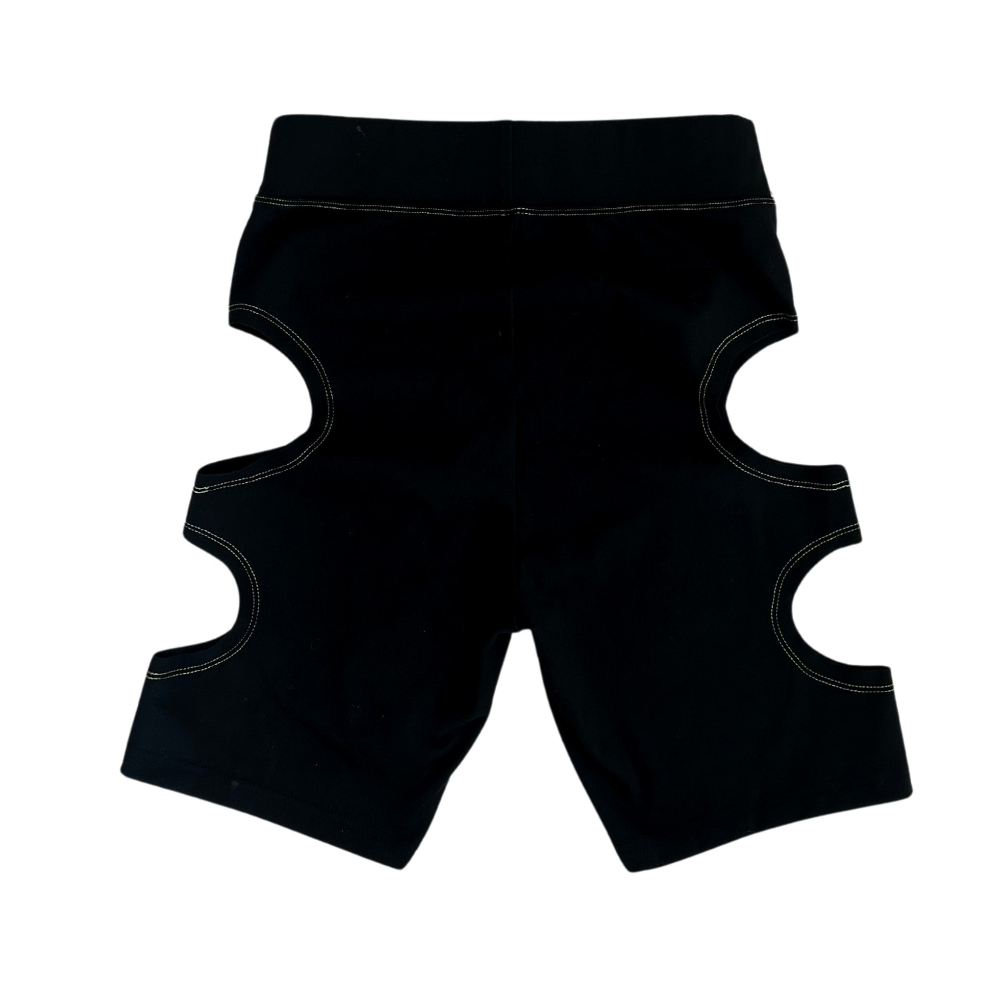 GREEN CONTRAST STITCH CUT-OUT BIKER SHORTS