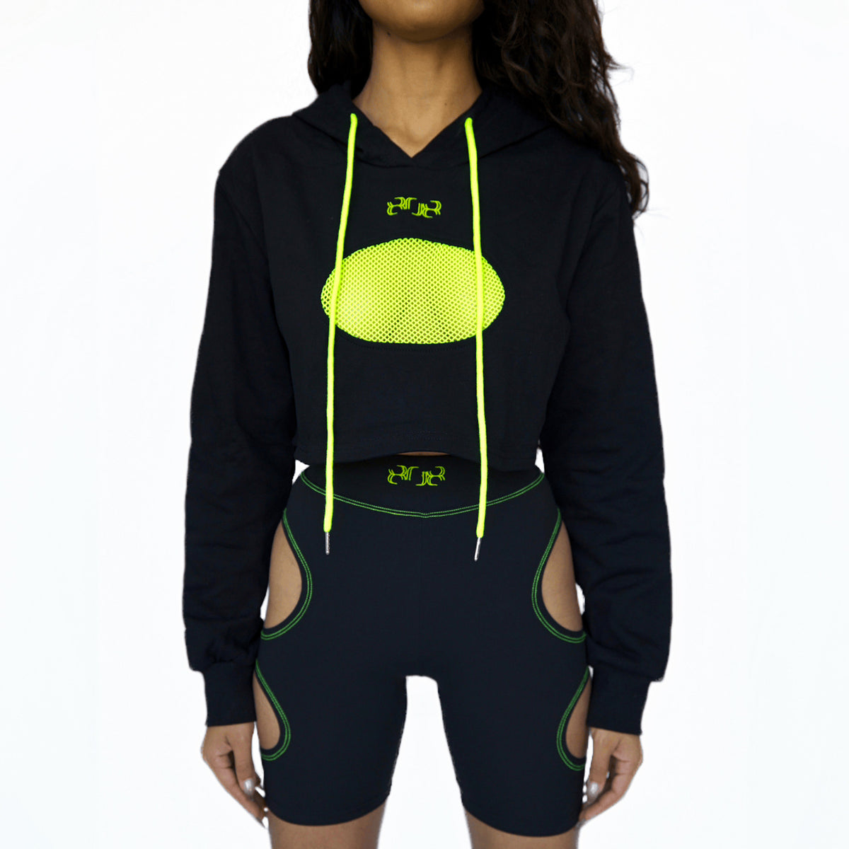 GREEN MESH CUT-OUT HOODIE