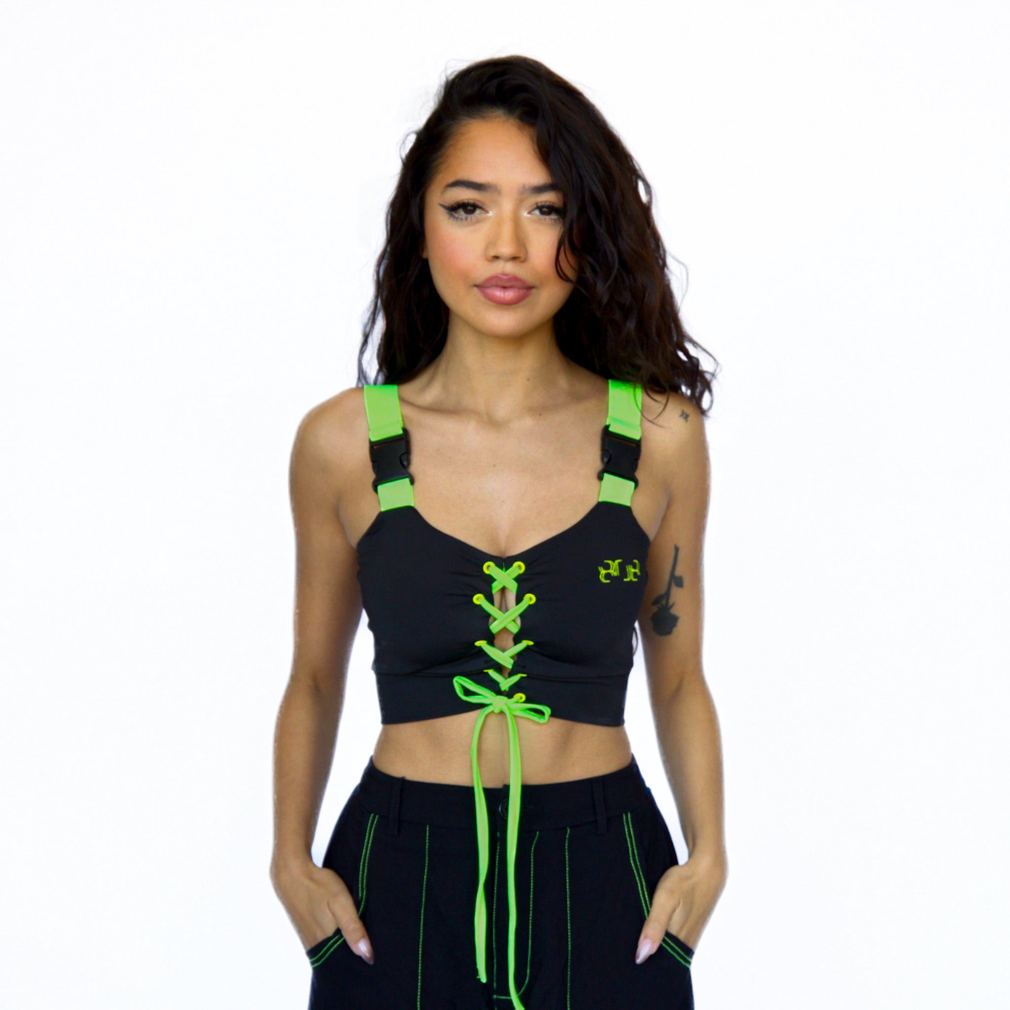 GREEN ACCENT TACTICAL LACE-UP TOP