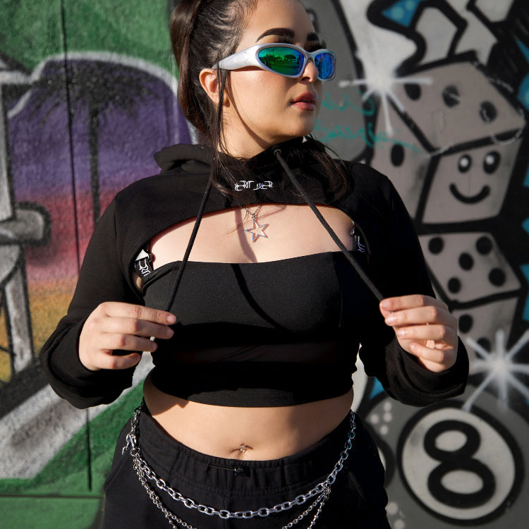 EXTREME CROPPED HOODIE WITH MESH PANEL