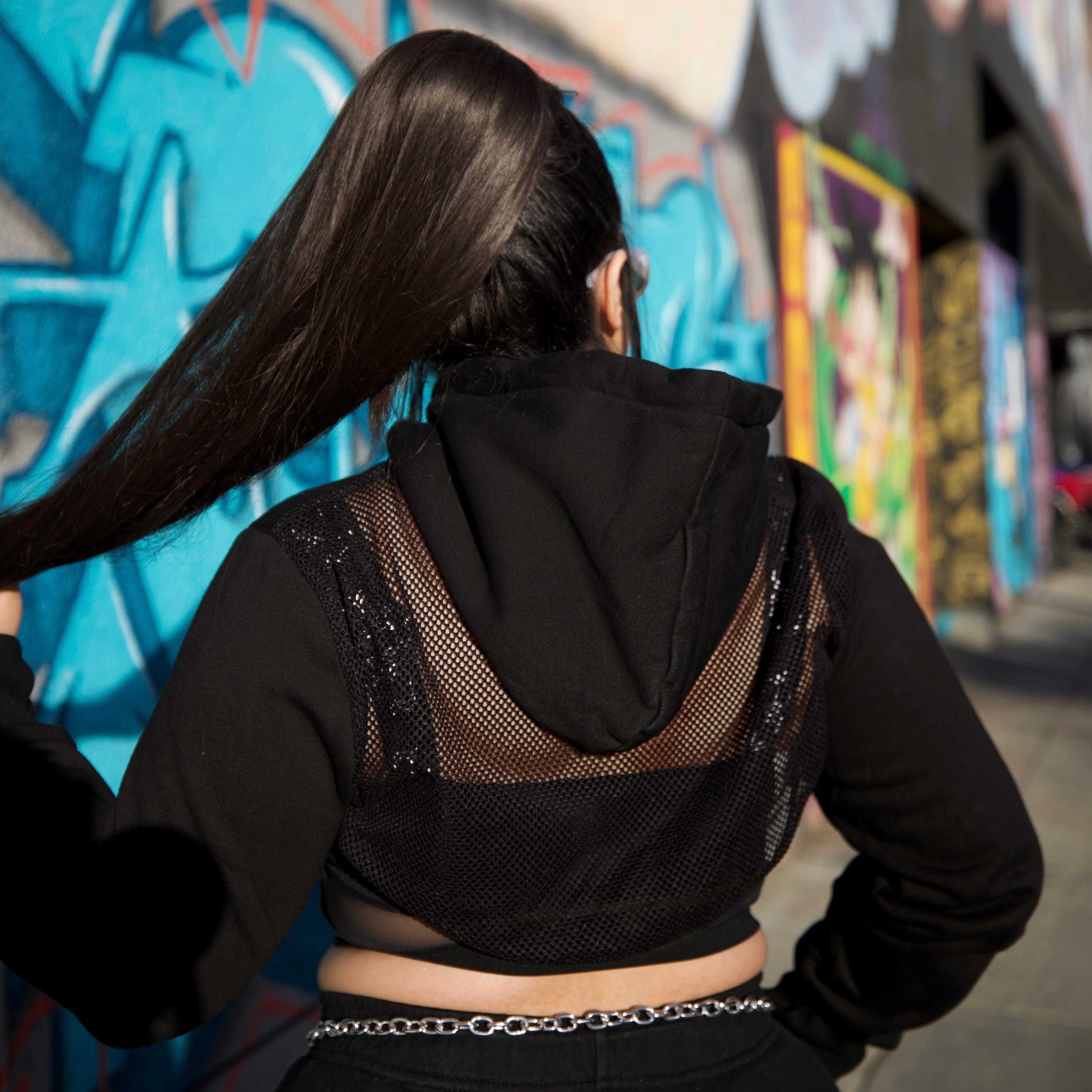 EXTREME CROPPED HOODIE WITH MESH PANEL