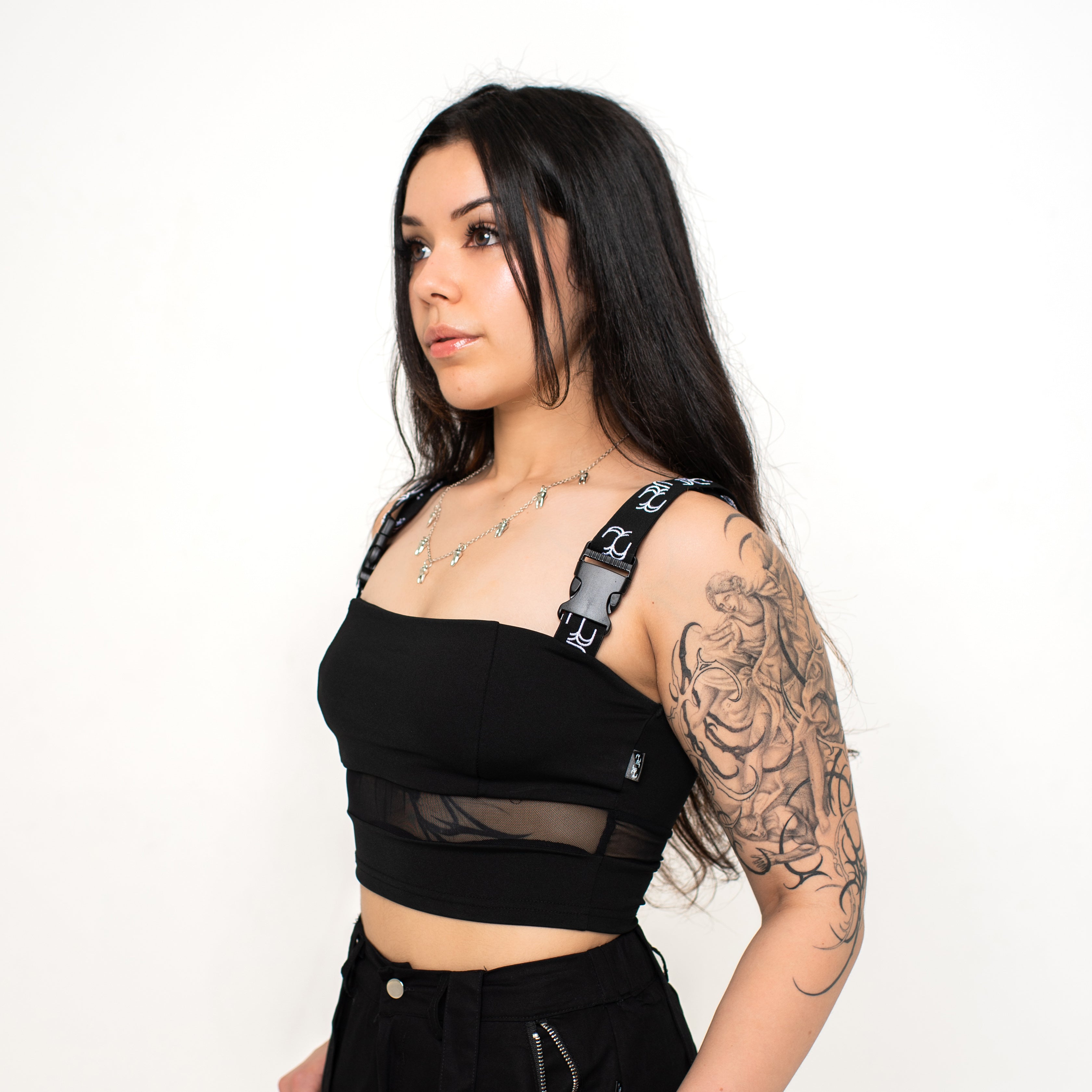 BUSTIER CROP TOP WITH ADJUSTABLE LOGO STRAPS